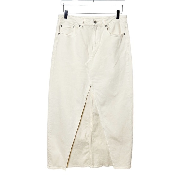 American Eagle Cream Low Rise Maxi Women’s Denim Split Front Skirt Sz 6 - Picture 1 of 13